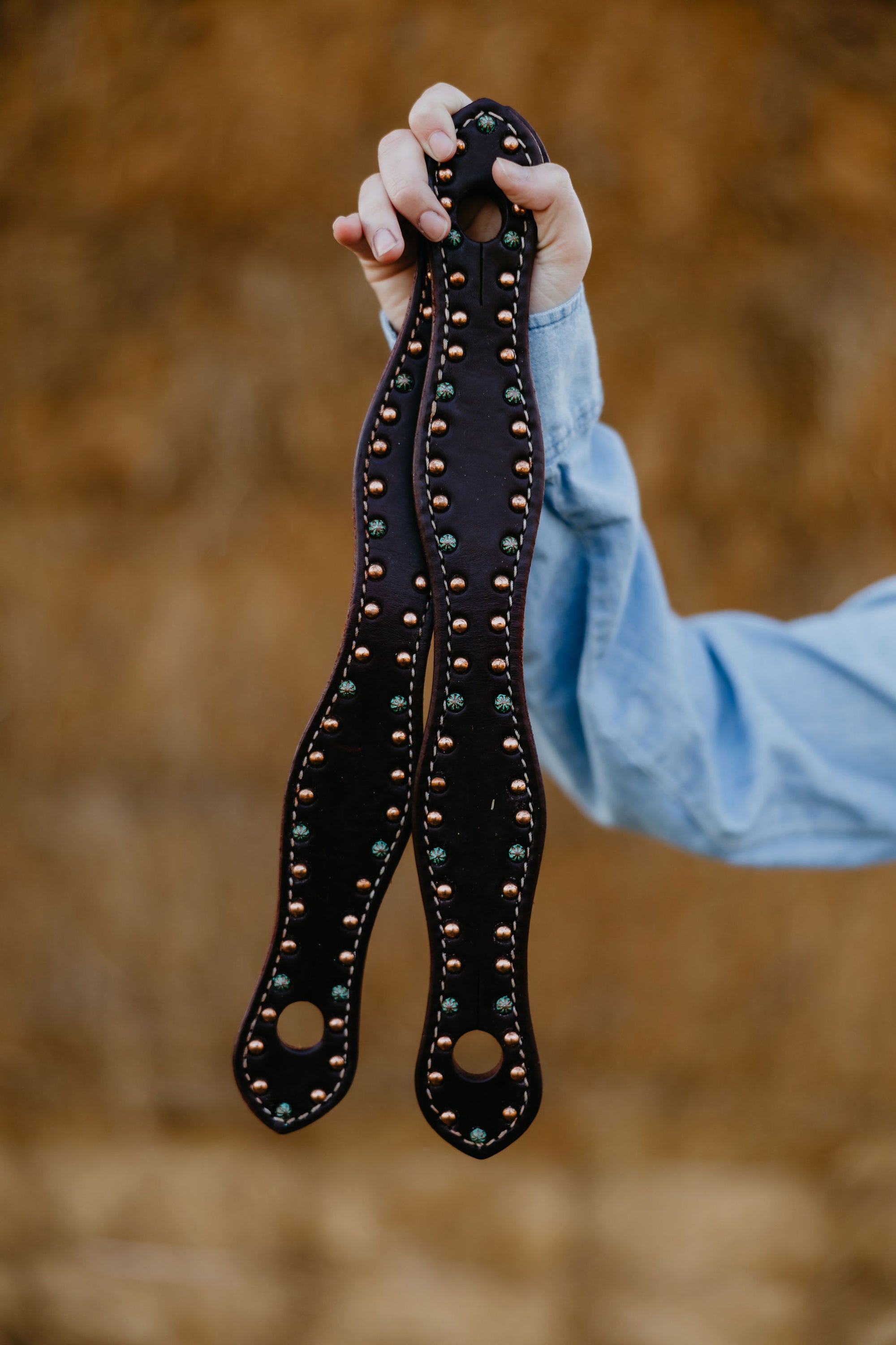 Copper Turquoise Dotted Natural Harness Slobber Straps