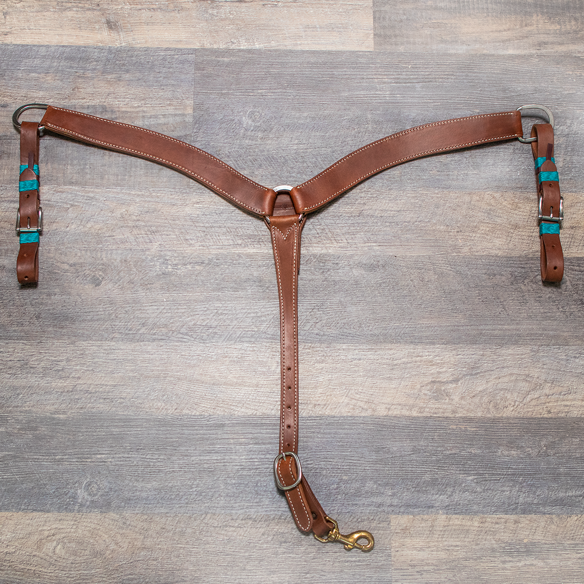 "SLO" Hermann Oak Harness Breast Collar with Turquoise Rawhide