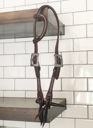 "Punchy" Dotted Stainless Chocolate Harness One Ear Headstall