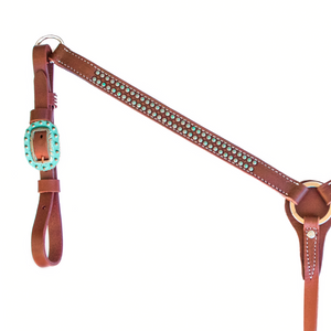 "Pozo" Copper Turquoise Patina Dotted Oiled Harness Leather Breast Collar