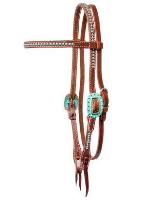 "Pozo" Copper Turquoise Patina Dotted Browband Headstall - Andrea Equine