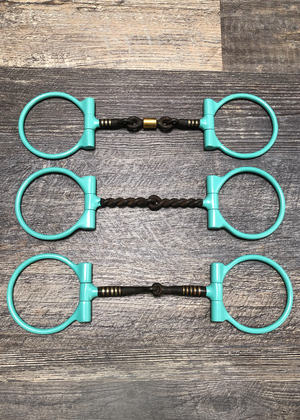 Turquoise Powder Coated Sweet Iron Dee Snaffle Bits w/Copper Inlay - Andrea Equine